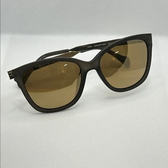 Cole Haan 57mm Polarized Sleek Square Matte Grey and Gold Women's Sunglasses - Picture 2 of 13